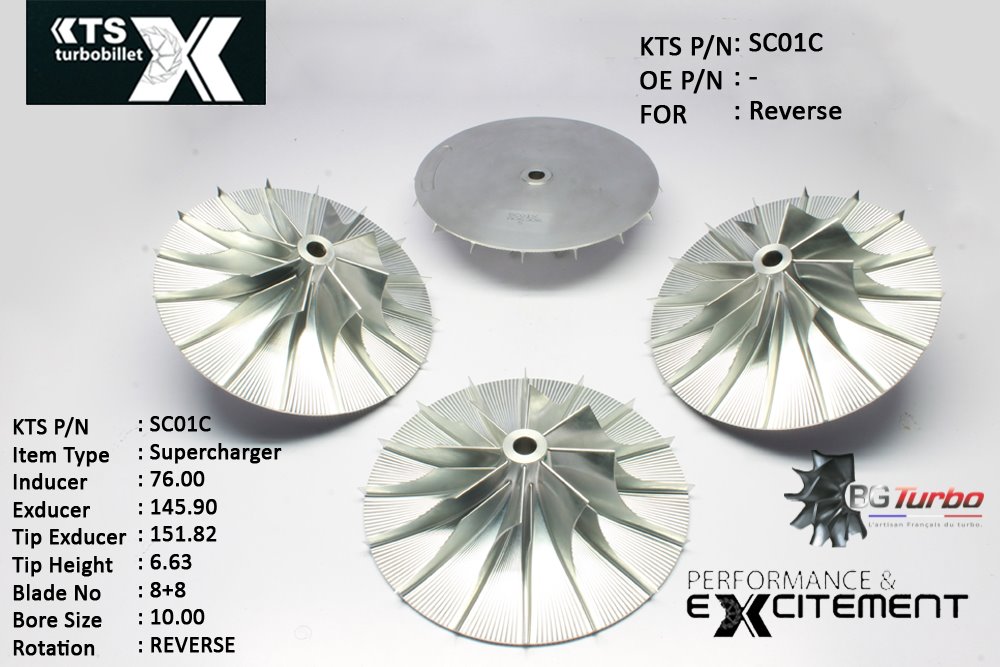 Turbo ROUE FORGÉE MFS PERFORMANCE - 8+8 PALES - INDUCER : 76 - EXDUCER : 145,9 - TYPE : SuperchargerANGLE : 90° - ROTATION : Reverse - SUPER BACK : 0,7 - BORE SIZE : 10
